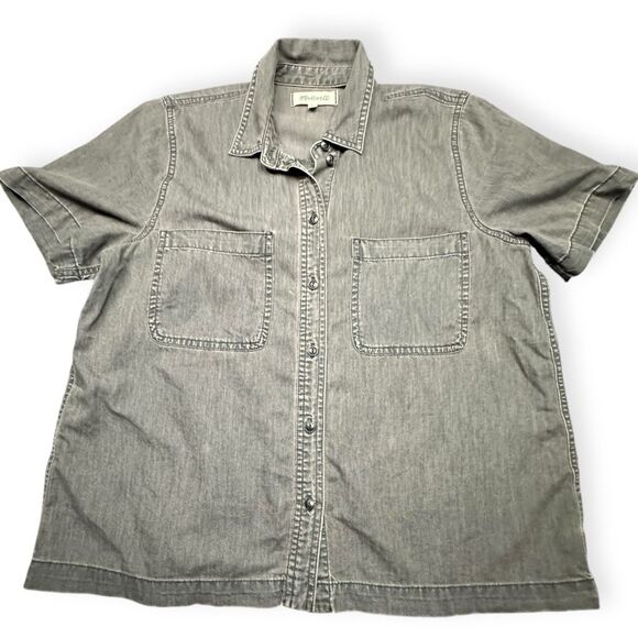 MADEWELL Women’s Lunar Wash Short Sleeve Button Front Utility Shirt Top Medium - Picture 3 of 7